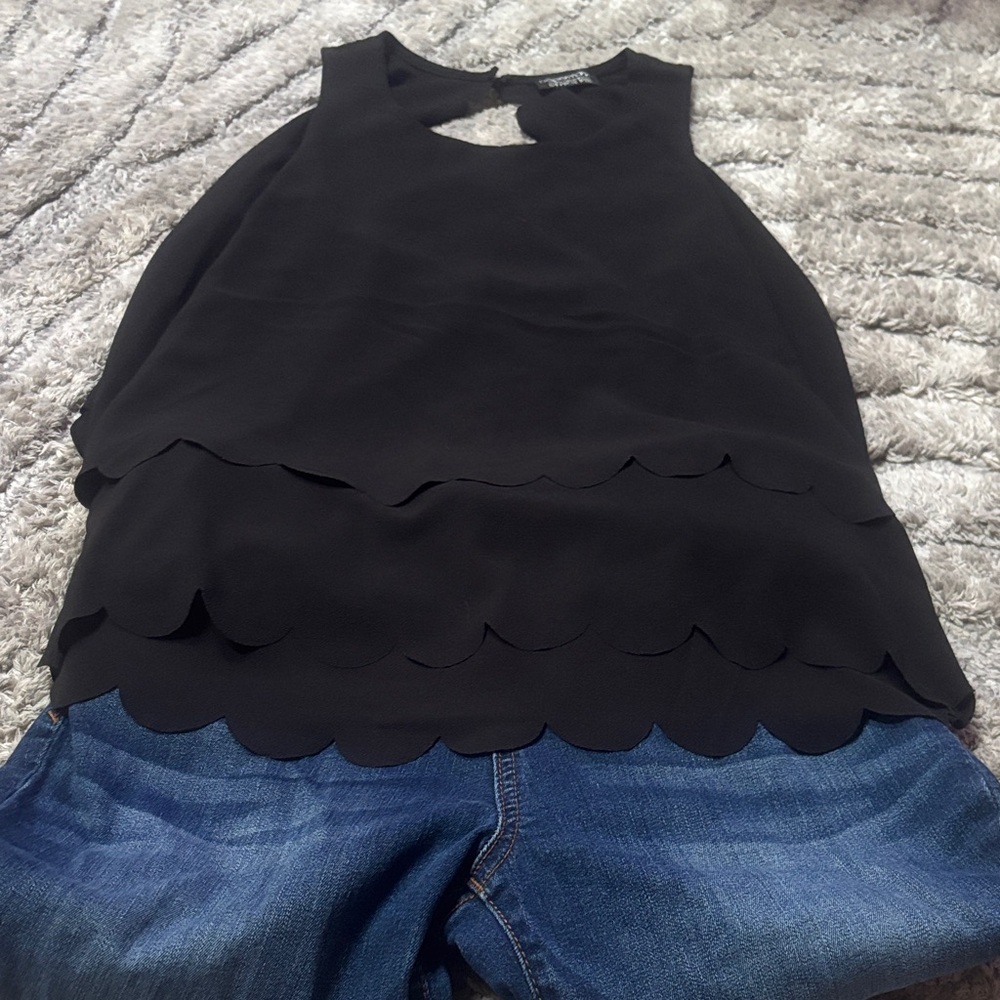Papermoon Black Scalloped Tank Top